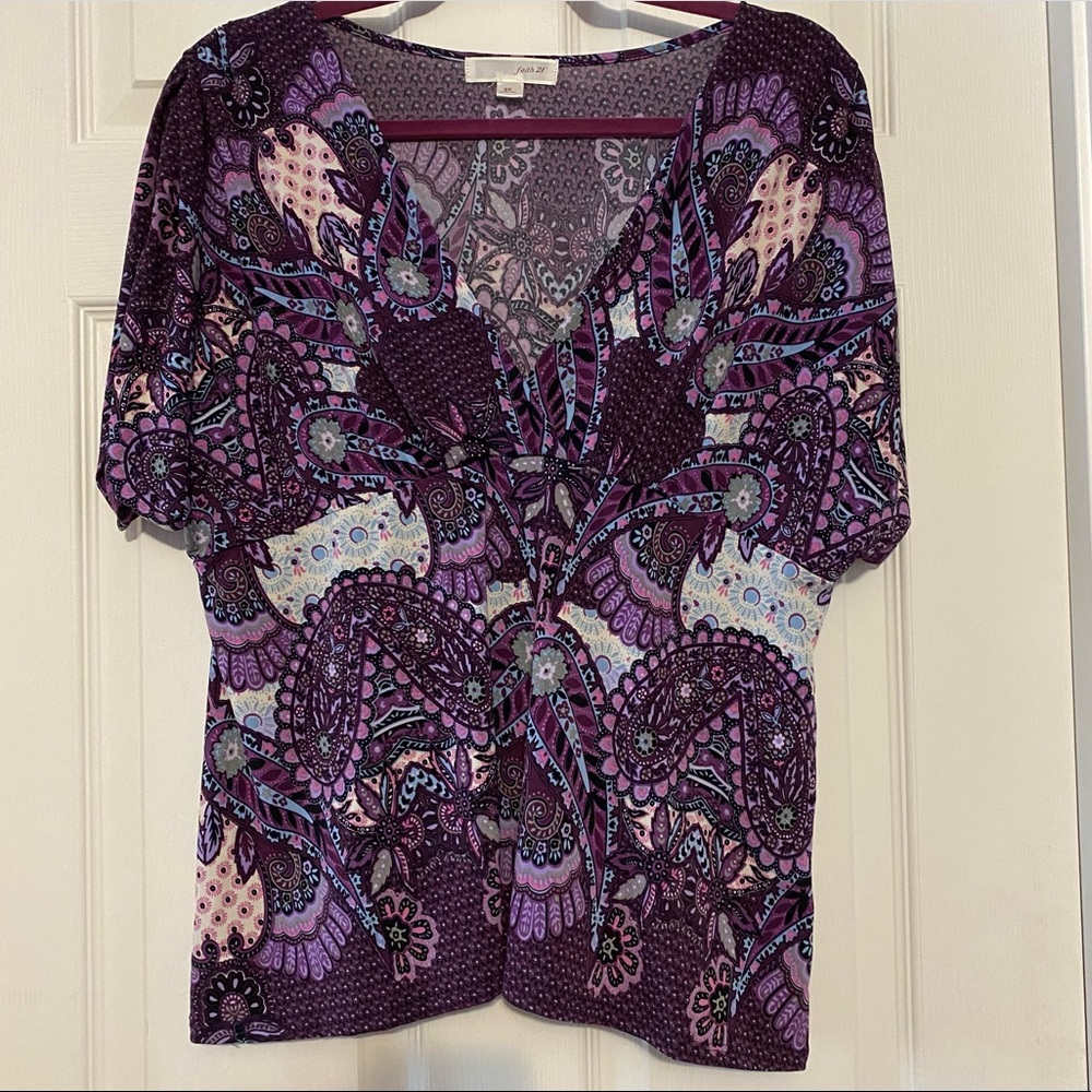 Pretty purple paisley patterned plus-sized shirt